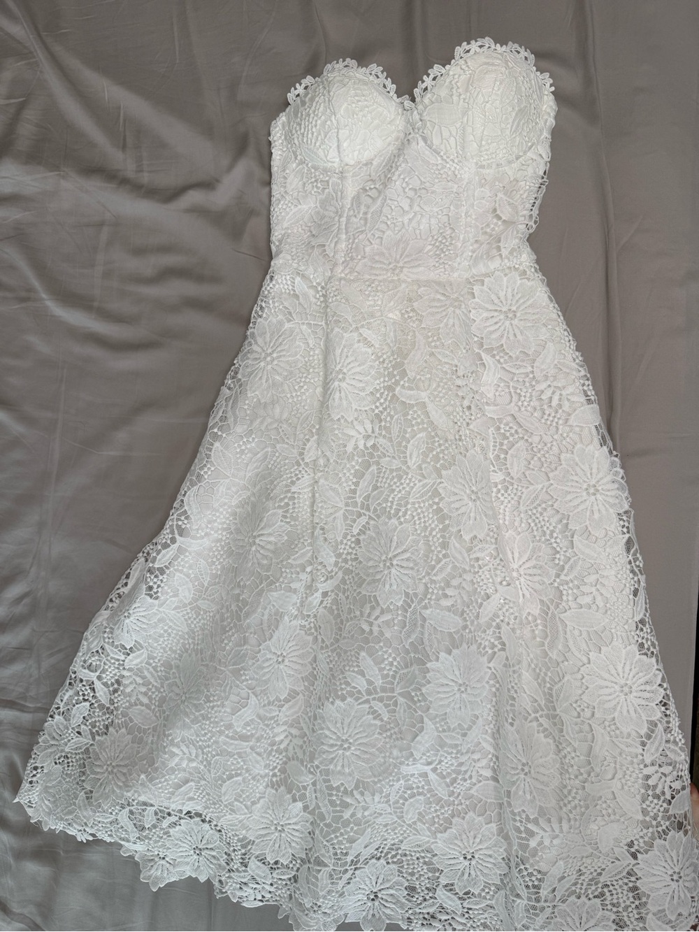 White Floral Lace Midi Dress with Corset - Picture 2 of 6